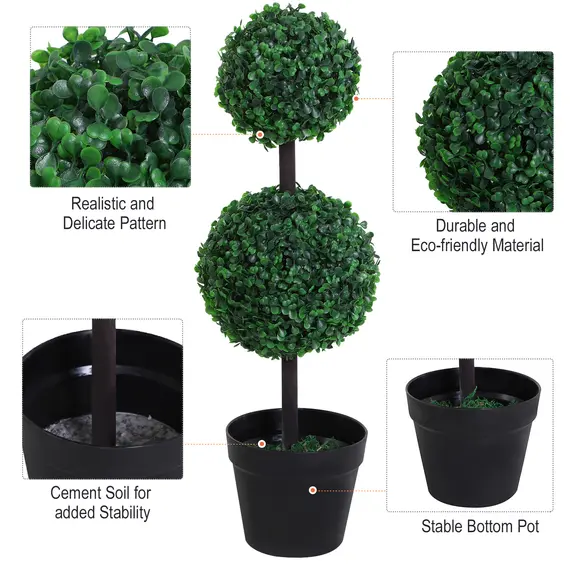 Buy Set of 2 Artificial Boxwood Ball Topiary Trees Potted Decorative Plant Outdoor and Indoor DÃ©cor (67cm), 8 image
