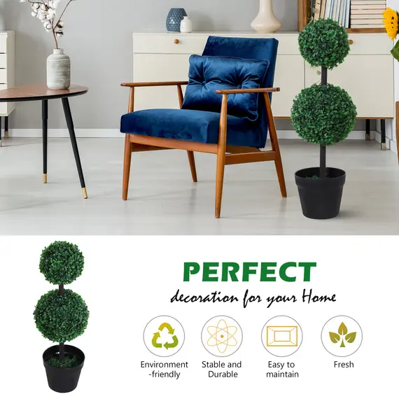 Buy Set of 2 Artificial Boxwood Ball Topiary Trees Potted Decorative Plant Outdoor and Indoor DÃ©cor (67cm), 5 image