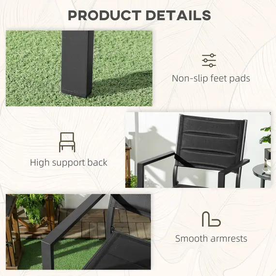 Buy Set of Two Aluminium Stacking Garden Chairs - Black, 6 image