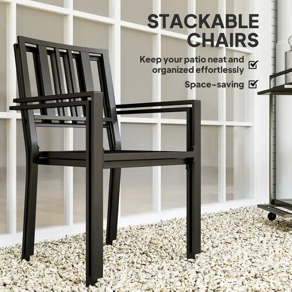 Buy Set of Two Minimal Metal Garden Chairs - Black, 5 image