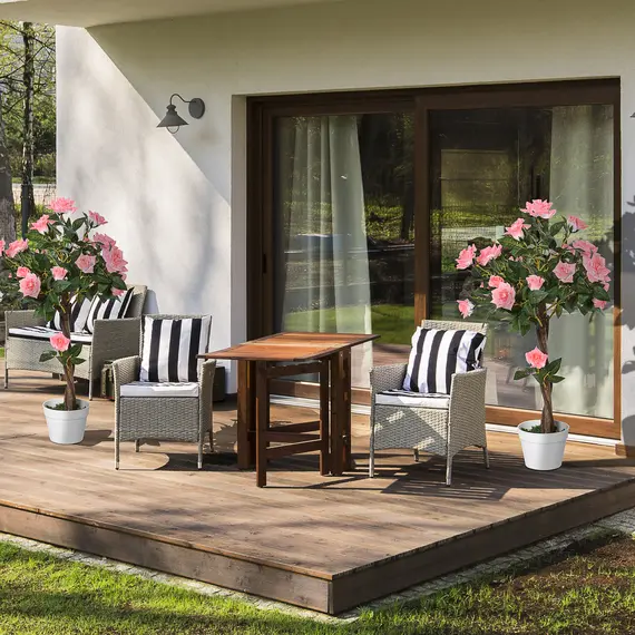 Buy Set of 2 Artificial Plants Pink Rose Floral in Pot, Fake Plants for Home Indoor Outdoor Decor, 90cm, 2 image
