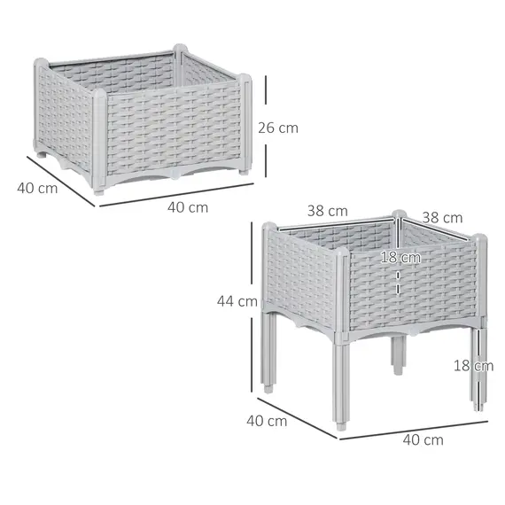 Buy Set of 2 26L Garden Raised Bed Elevated Patio Flower Plant Planter Box PP Vegetables Planting Container, Grey, 3 image