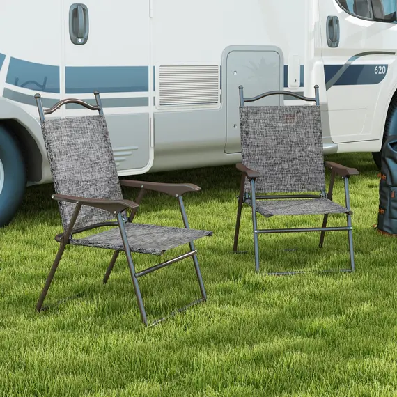 Buy Set of Two Folding Garden Chairs, with Fabric Mesh Seats - Grey, 2 image