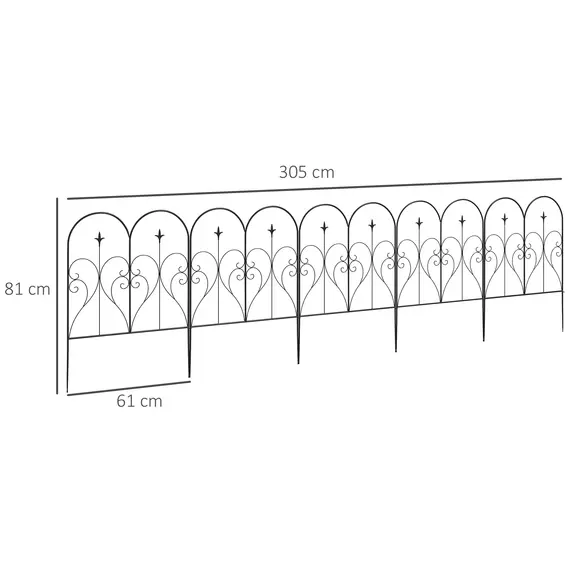 Buy Set of Five Decorative Heart Metal Fence Panels - Black, 3 image