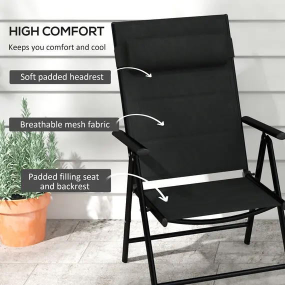 Buy Set of Two Padded Garden Chairs - Black, 4 image