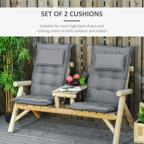 Buy Set of 2 Outdoor Chair Cushions, High Back Padded Patio Chair with Pillow for Indoor and Outdoor Use, Dark Grey, 4 image