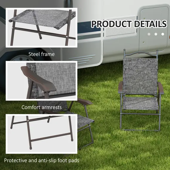 Buy Set of Two Folding Garden Chairs, with Fabric Mesh Seats - Grey, 6 image