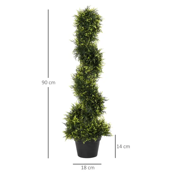 Buy Set Of 2 90cm/3FT Artificial Spiral Topiary Trees w/ Pot Fake Indoor Outdoor Greenery Plant Home Office Garden DÃ©cor Green, 3 image