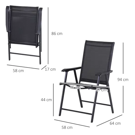 Buy Set of 6 Folding Garden Chairs, Metal Frame Garden Chairs Outdoor Patio Park Dining Seat with Breathable Mesh Seat, Black, 3 image