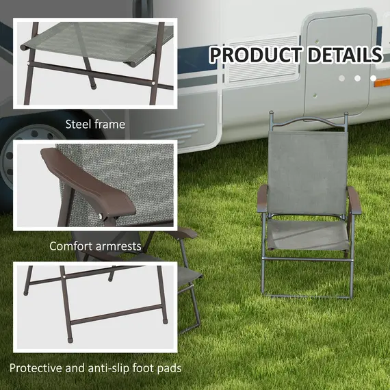 Buy Set of Two Folding Garden Chairs, with Fabric Mesh Seats - Dark Grey, 6 image