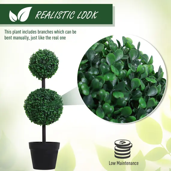 Buy Set of 2 Artificial Boxwood Ball Topiary Trees Potted Decorative Plant Outdoor and Indoor DÃ©cor (67cm), 7 image