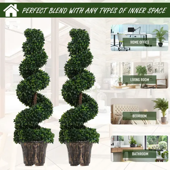 Buy Set of 2 Artificial Boxwood Spiral Topiary Trees Potted Decorative Plant Outdoor and Indoor DÃ©cor 120cm, 4 image