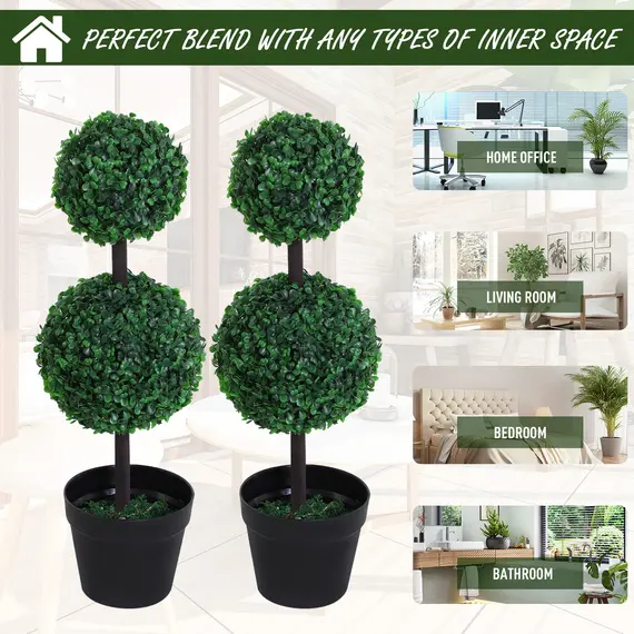 Buy Set of 2 Artificial Boxwood Ball Topiary Trees Potted Decorative Plant Outdoor and Indoor DÃ©cor (67cm), 4 image