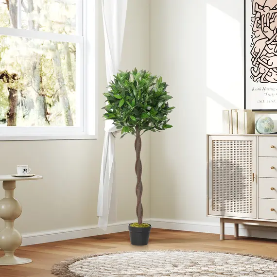 Buy Set Of 2 120cm/4FT Artificial Bay Laurel Topiary Trees w/ Pot Fake Indoor Outdoor Greenery Plant Home Office Garden Decor Green, 4 image