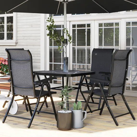Buy Set of Four Folding Garden Chairs, with Seven-Position Adjustable Backs, Grey, 9 image