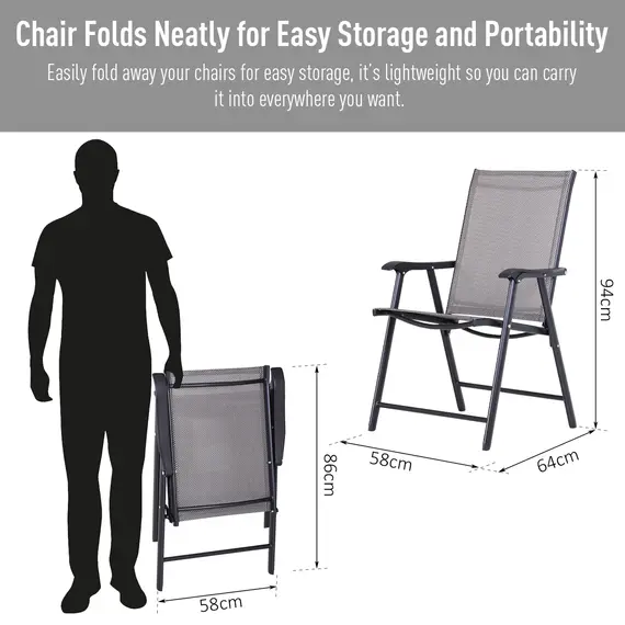 Buy Set of 2 Folding Garden Chairs, Metal Frame Garden Chairs Outdoor Patio Park Dining Seat with Breathable Mesh Seat, Grey, 5 image