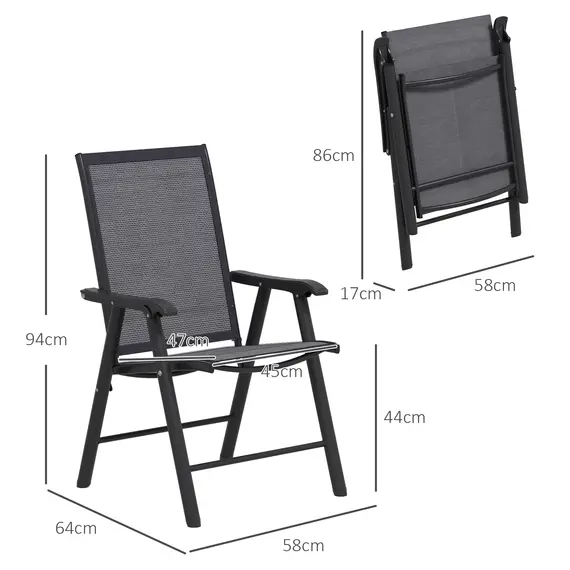 Buy Set of 2 Foldable Metal Garden Chairs Outdoor Patio Park Dining Seat Yard Furniture Dark Grey, 3 image