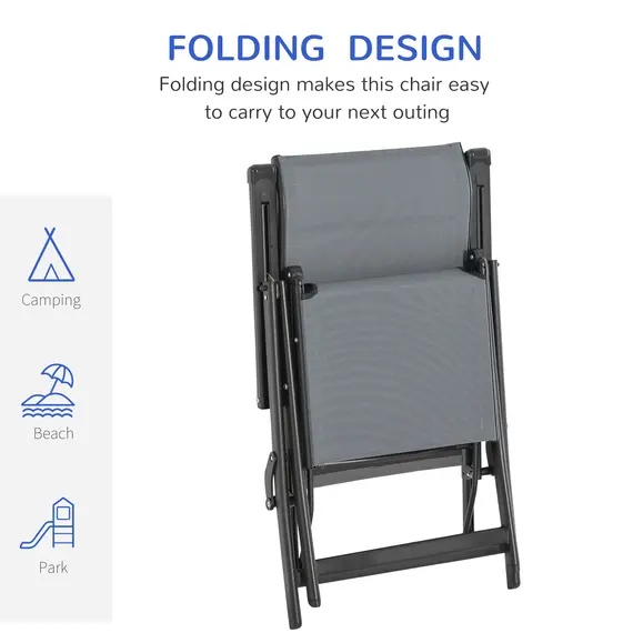 Buy Set of 2 Outdoor Sun Lounger 10-Position Adjustable Texteline Folding Reclining Chairs with Footrest for Patio Garden, Grey, 5 image