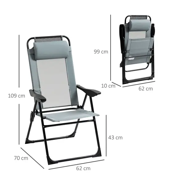 Buy Set of 2 Portable Folding Recliner Outdoor Patio Adjustable Backrest, Grey, 3 image