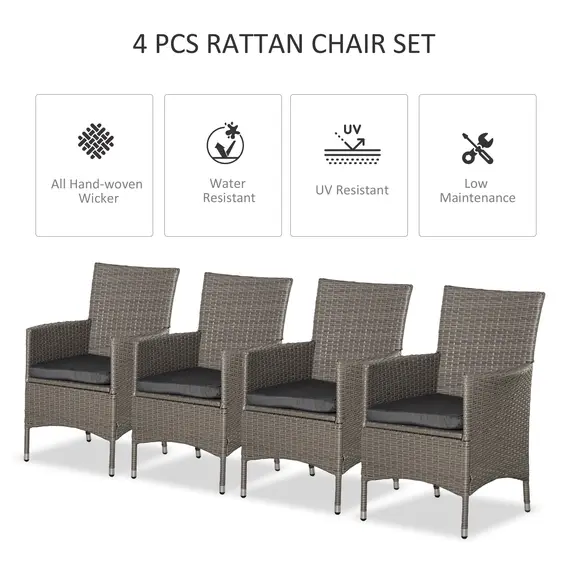 Buy Set of Four Rattan Armchairs, with Cushions - Grey, 4 image