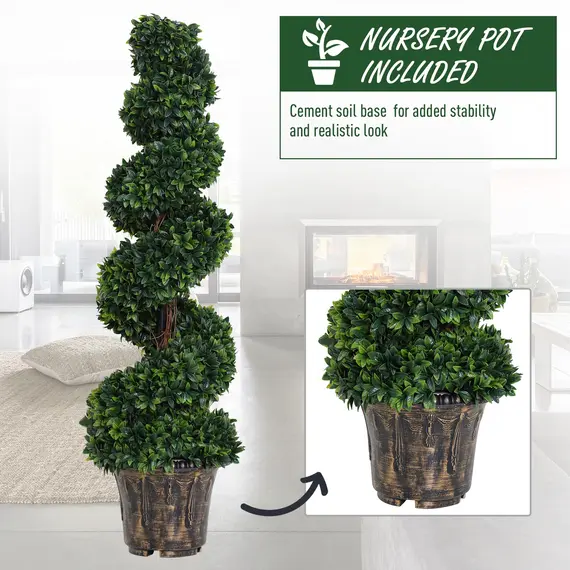Buy Set of 2 Artificial Boxwood Spiral Topiary Trees Potted Decorative Plant Outdoor and Indoor DÃ©cor 120cm, 5 image
