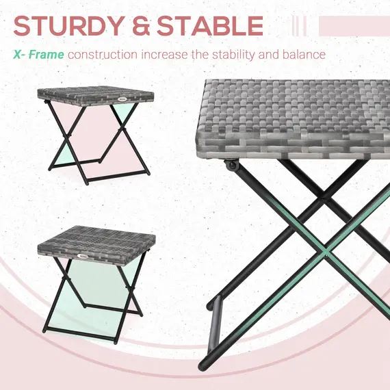 Buy Square PE Wicker Rattan Folding Table,Weather Resistant Wicker Weave Side Table with Steel Frame, Grey, 6 image