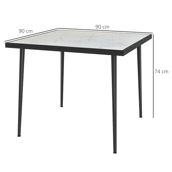 Buy Square Garden Table, Outdoor Dining Table for 4 with Marble Effect Tempered Glass Top and Steel Frame for Patio, White, 3 image
