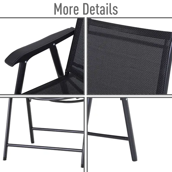 Buy Steel Frame Set of 2 Foldable Outdoor Garden Chairs Black, 7 image