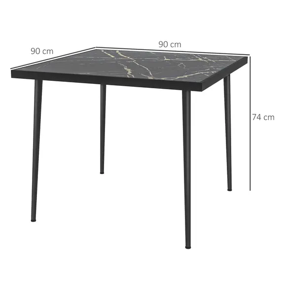 Buy  Square Garden Table, Outdoor Dining Table for 4 with Marble Effect Tempered Glass Top and Steel Frame for Patio, Black, 3 image
