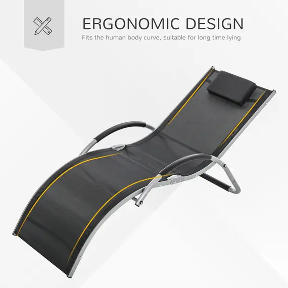 Buy Sun Lounger Reclining Chair Portable Armchair with Pillow for Garden Patio Outside Aluminium Frame, Black, 6 image