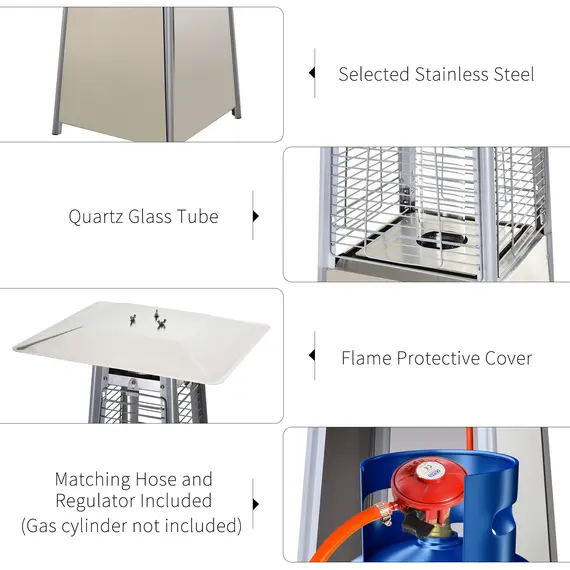 Buy Stainless Steel Outdoor Garden Pyramid Patio Heater with Wheels and Rain Cover - Silver, 8 image
