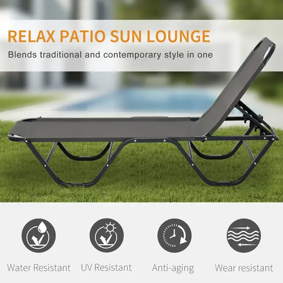 Buy Sun Lounger Relaxed Recliner with 5-Position Adjustable Backrest Aluminium Frame for Pool, Sun Bathing, Grey, 6 image