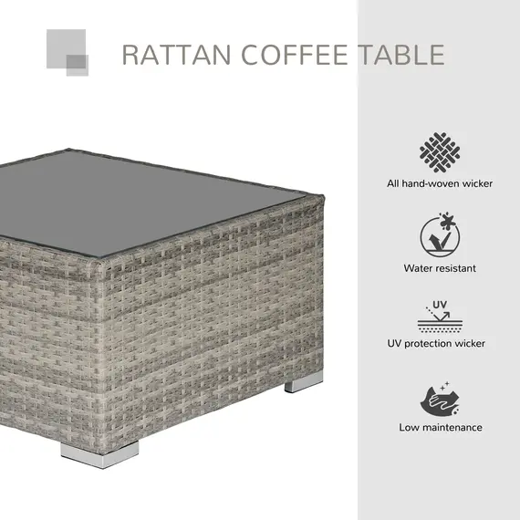 Buy Square PE Wicker Rattan Table, with Glass Top - Light Grey, 6 image