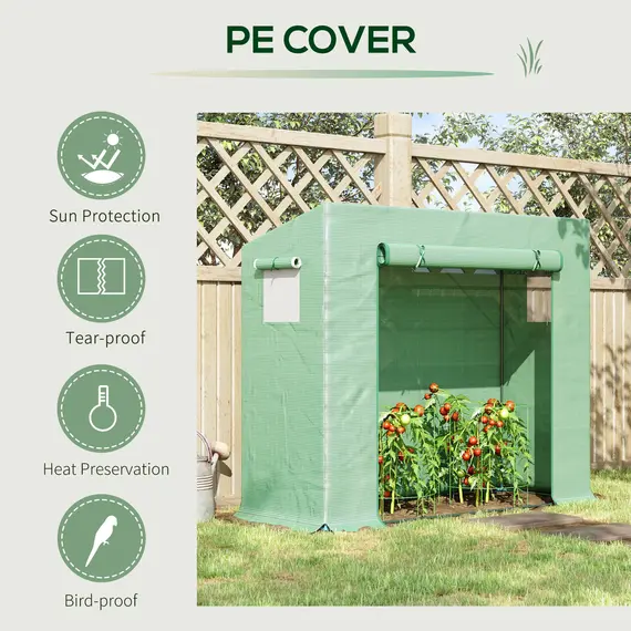 Buy Small Walk-in Garden Greenhouse with Steel Frame, Large Roll-up Door and Windows, 200Lx76Wx168Hcm, Green, 4 image