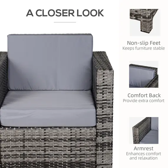 Buy Single Seater Rattan Chair Sofa with 10 cm Thick Padded Cushion, All-Weather PE Wicker Weave Garden Armchair with Armrests, Grey, 6 image