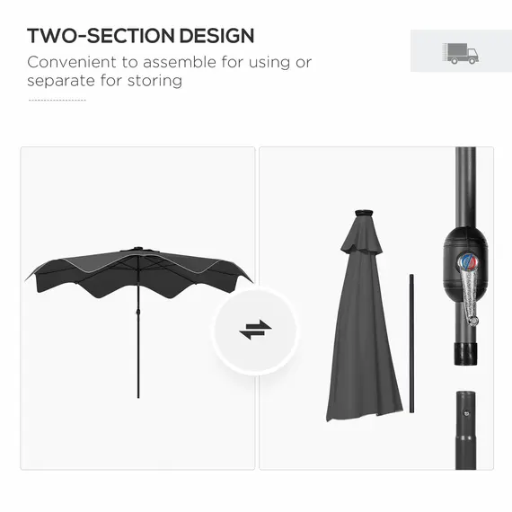 Buy Solar Patio Umbrella with LED and Tilt, Outdoor Market Table Umbrella Parasol with Crank, 3 x 3 (m), Dark Grey, 8 image