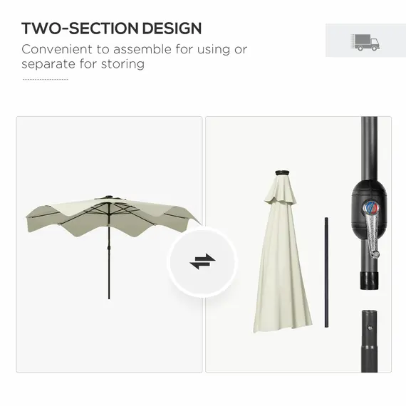 Buy Solar Patio Umbrella with LED and Tilt, Outdoor Market Table Umbrella Parasol with Crank, 3 x 3 (m), Cream White, 8 image