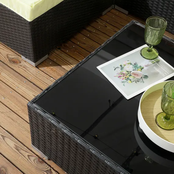 Buy Seven-Piece Rattan Garden Set, with Glass-Top Table - Black/Beige, 9 image