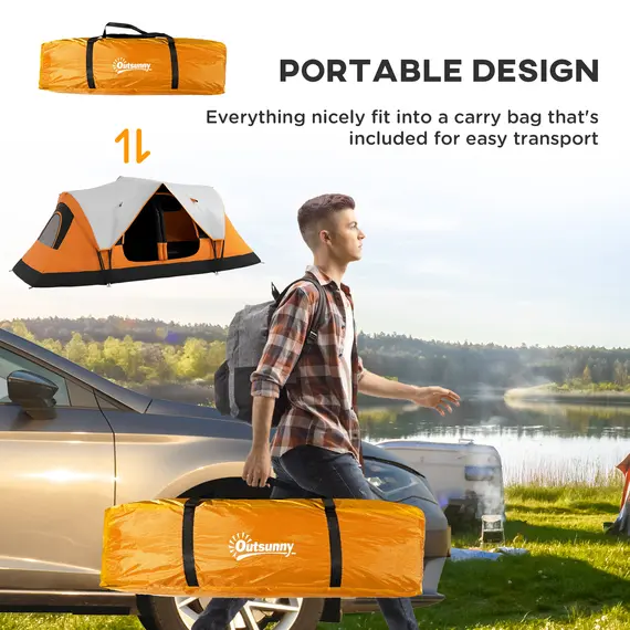 Buy Six-Man Tent, with Two Rooms, Small Rainfly and Accessories - Orange, 7 image