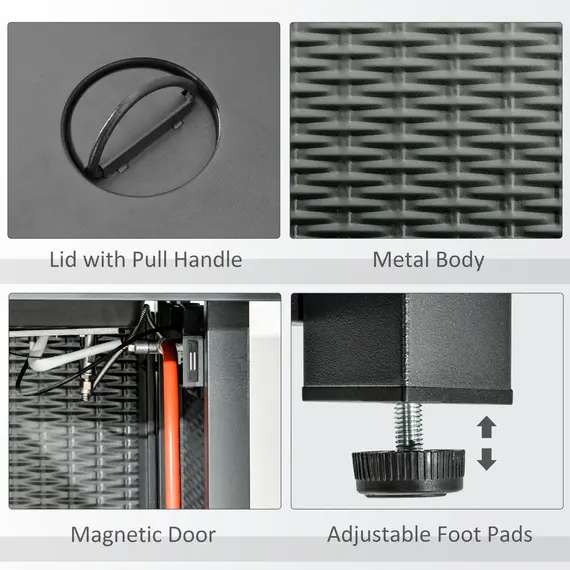 Buy Square Propane Gas Fire Pit Table, 40000 BTU Rattan Smokeless Firepit Patio Heater with Protective Cover, Lava Rocks and Lid, 71cm x 71cm x 62cm, Black, 8 image