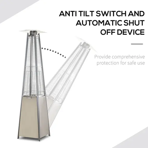 Buy Stainless Steel Outdoor Garden Pyramid Patio Heater with Wheels and Rain Cover - Silver, 4 image
