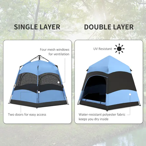Buy Six Man Hexagon Camping Tent with Hang Hook and Carry Bag - Blue and Black, 7 image