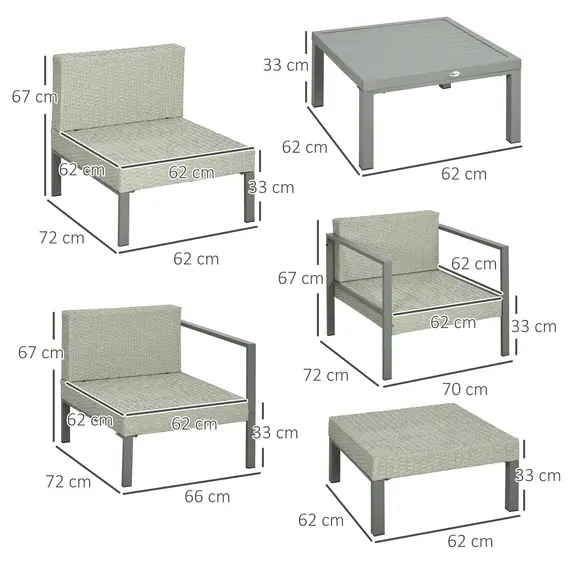 Buy Six-Piece Rattan Garden Sofa Set - Light Grey, 3 image