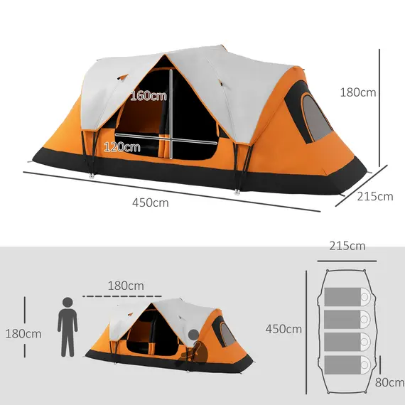 Buy Six-Man Tent, with Two Rooms, Small Rainfly and Accessories - Orange, 3 image