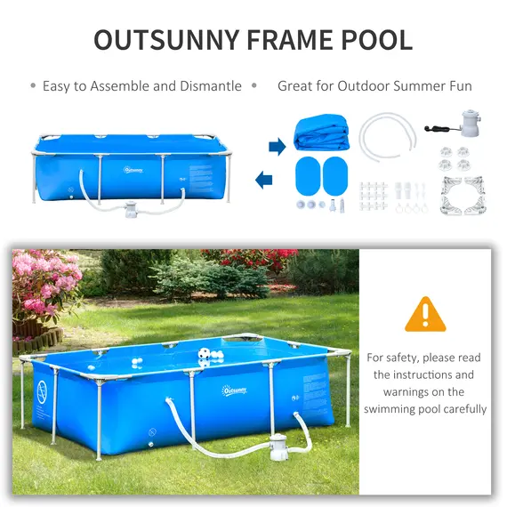 Buy Steel Frame Pool with Filter Pump, Filter Cartridge, Reinforced Sidewalls Rust Resistant Above Ground Swimming Pool 252 x 152 x 65cm, Blue, 7 image
