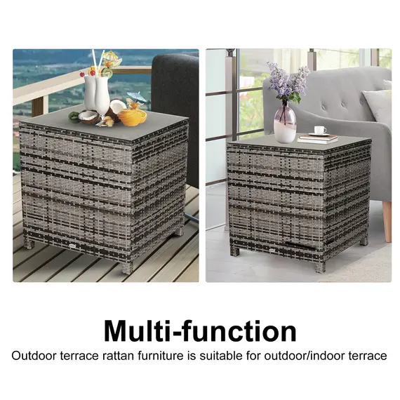Buy Square PE Rattan Garden Table, with Glass Table Top - Grey, 5 image