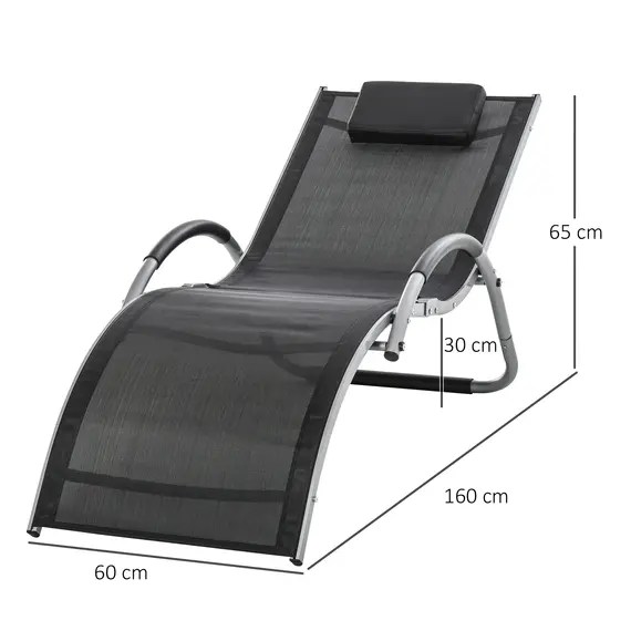 Buy Sun Lounger Reclining Chair Portable Armchair with Pillow for Garden Patio Outside Aluminium Frame, Black, 3 image