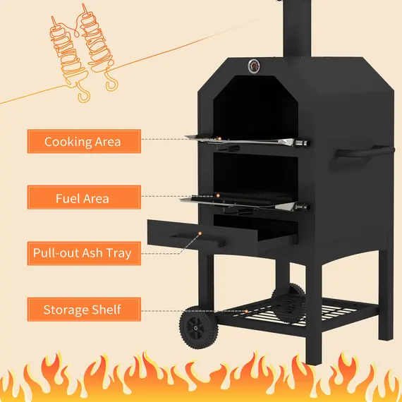Buy Steel 3-Tier Outdoor Pizza Oven Charcoal BBQ Grill, Black, 5 image