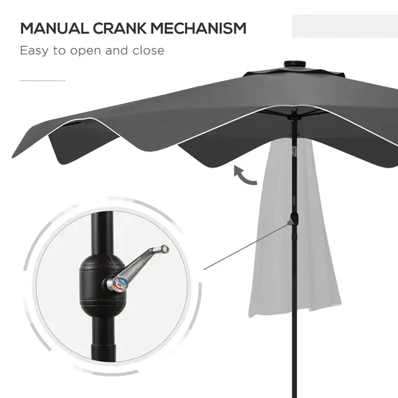 Buy Solar Patio Umbrella with LED and Tilt, Outdoor Market Table Umbrella Parasol with Crank, 3 x 3 (m), Dark Grey, 7 image
