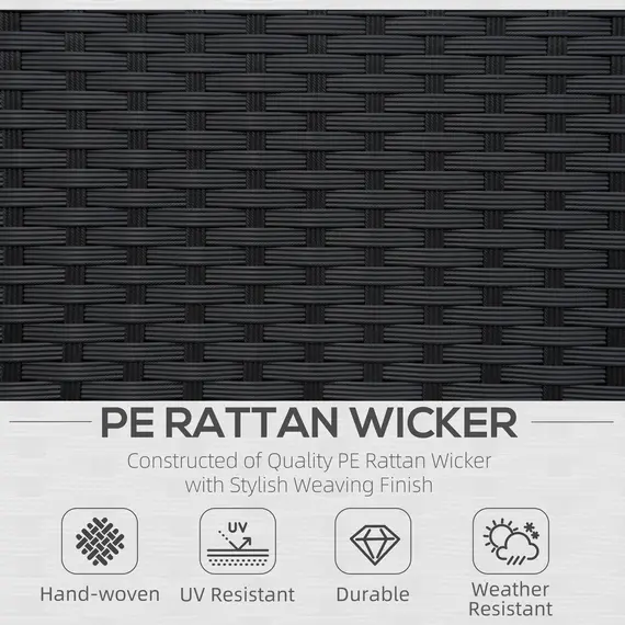 Buy Single Seater Rattan Chair Sofa with 10 cm Thick Padded Cushion, All-Weather PE Wicker Weave Garden Armchair with Armrests, Black, 4 image